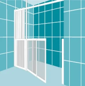 Option 5: a straight run with folding doors opening outwards, curtain above and a post at the open end