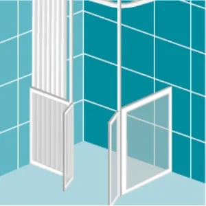 Option D: a fixed panel on one wall and a separate single door, with an open gap between them